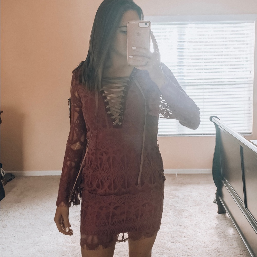 Mauve Long Sleeve Lace Dress